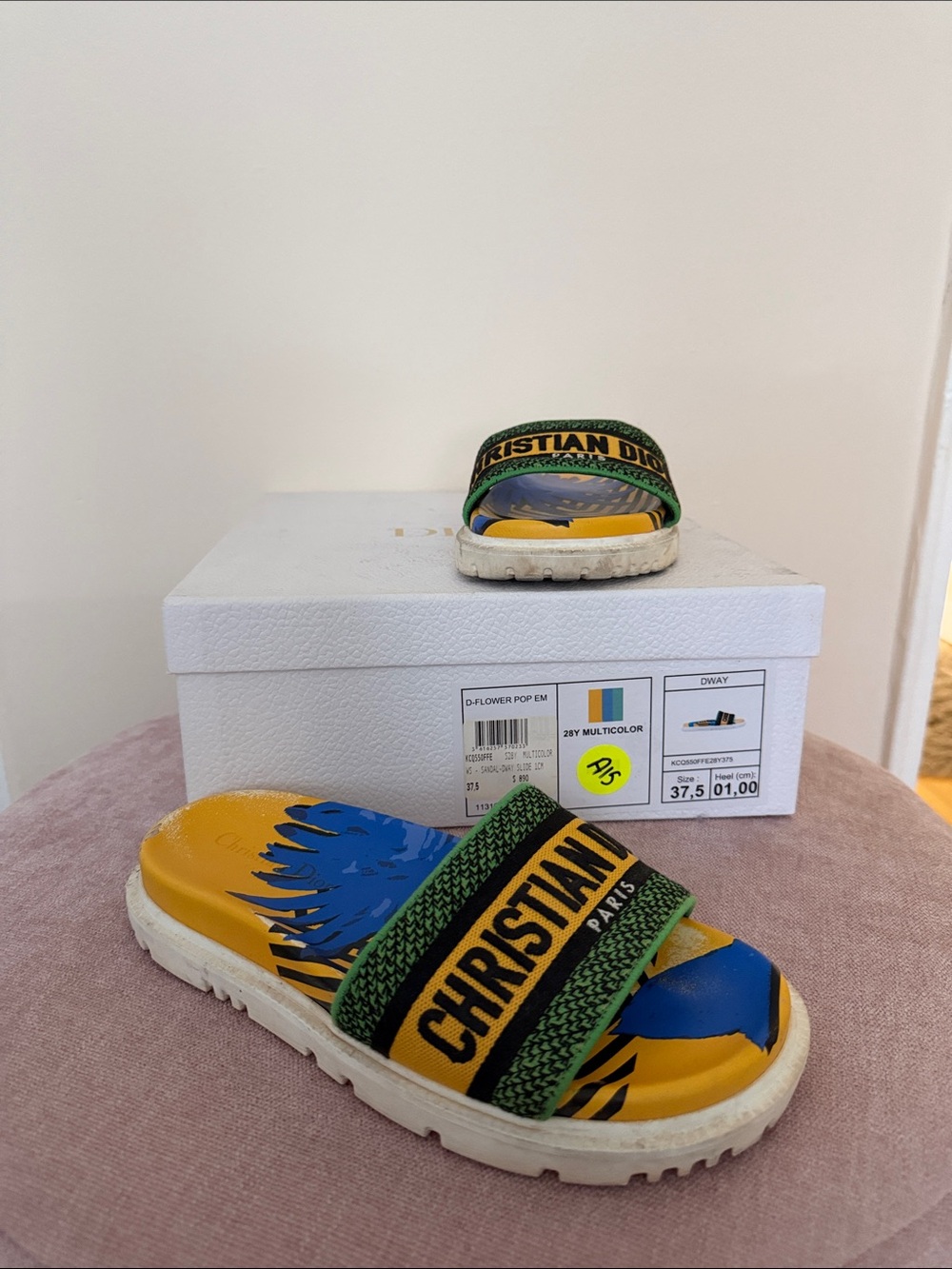 Dior Men’s Yellow, Green & Blue Branded Slide Sandals